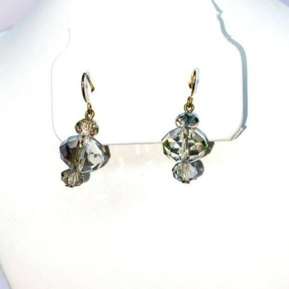 Clear Crystal Rhinestone Gold-Tone Dangle Earrings - Picture 1 of 6